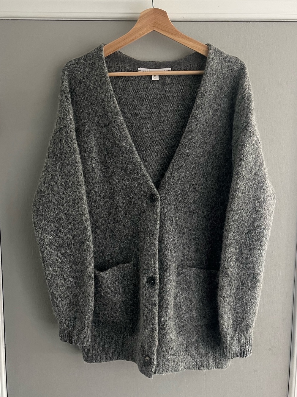 Wool Alpaca Blend Oversized Gray V-Neck Button Cardigan Sweater